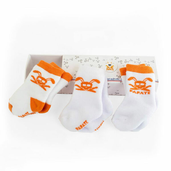 chaussettes naissance papate orange blanc bebe