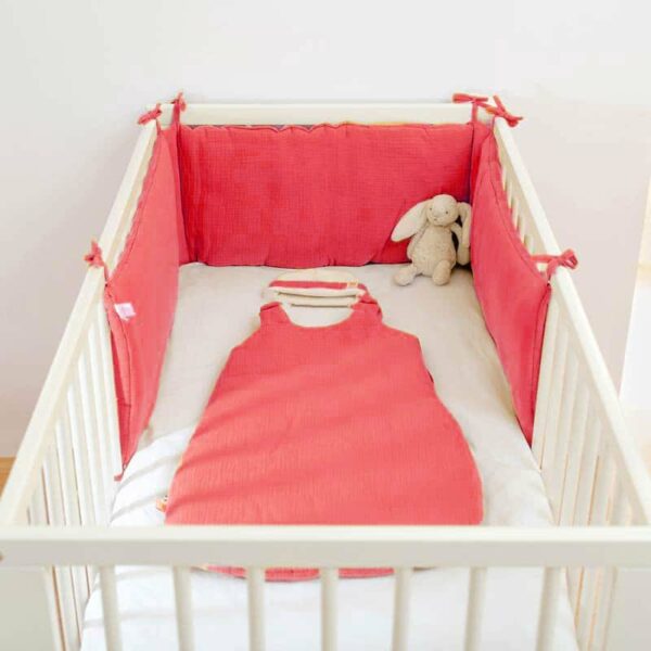tour de lit en coton bio papate bébé rouge