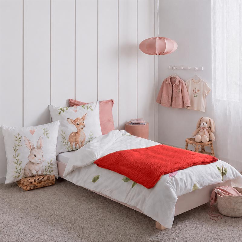 housse edredon 150cm GOTS enfant fraise gaze de coton