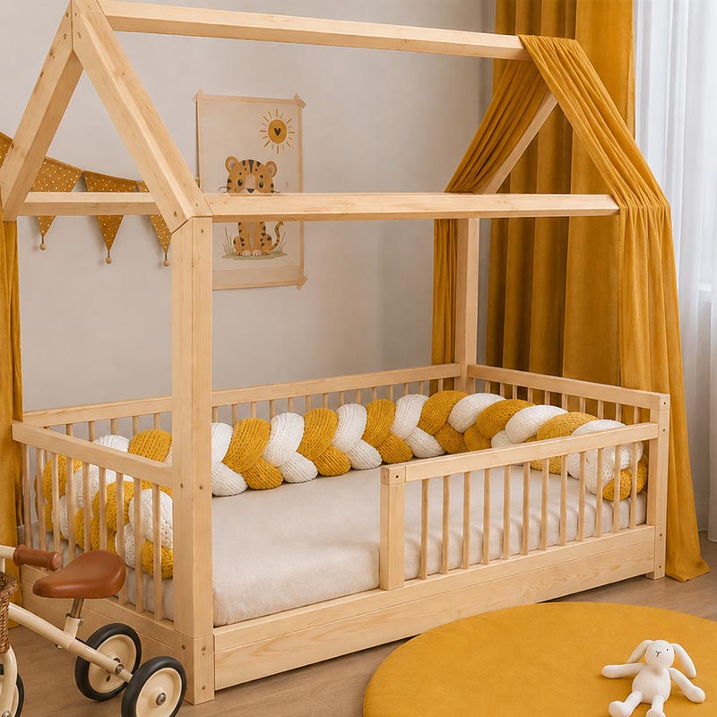 reducteur lit bebe bio nid abeille 3 brins honey moutarde beige