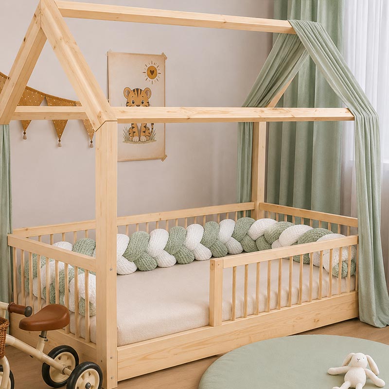reducteur tour lit bebe nid abeille 3 brins vert biologique